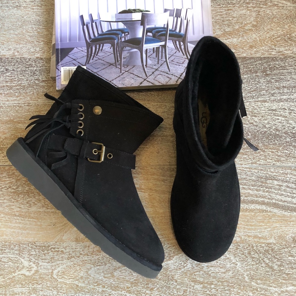 UGG Karrisa Buckle Fringe Genuine Shearling Boot